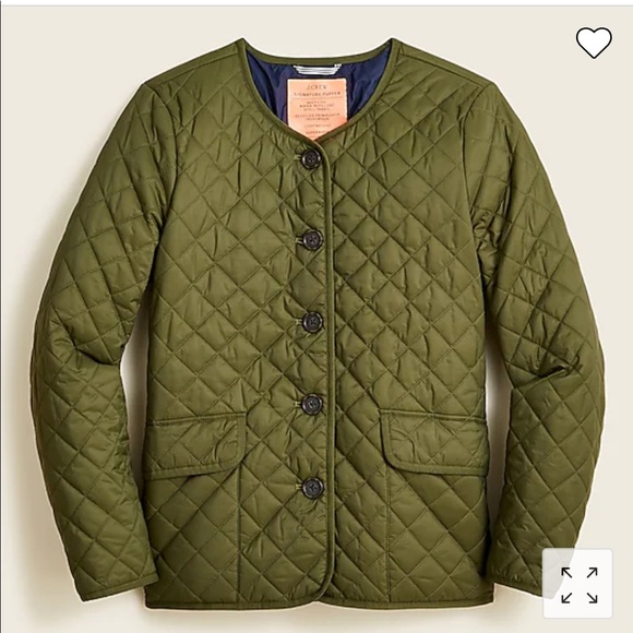 Green JCrew quilted puffer lady jacket with Primaloft